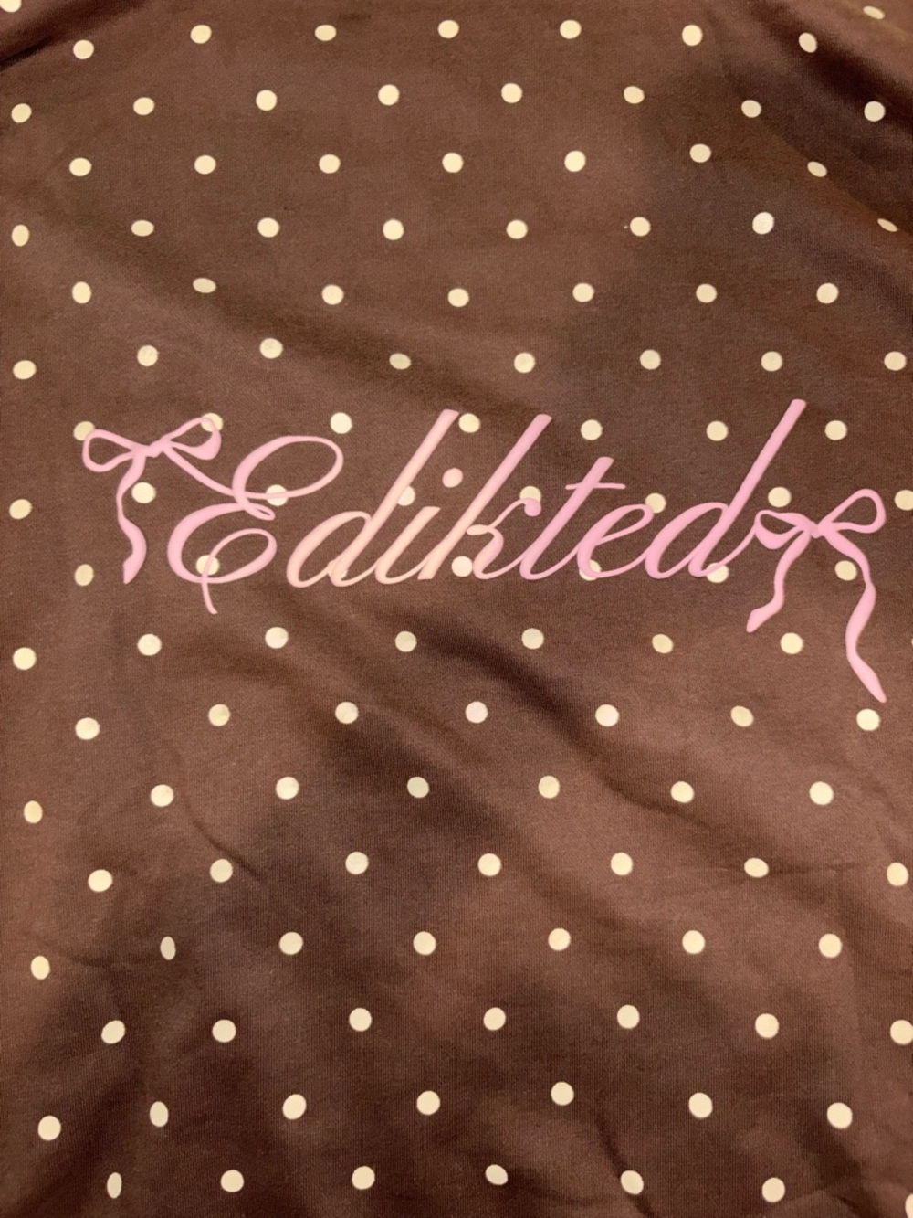 Edikted Brown Polka Dot Hoodie Medium Y2K Coquette Bow Graphic Oversized Cozy - Picture 7 of 7